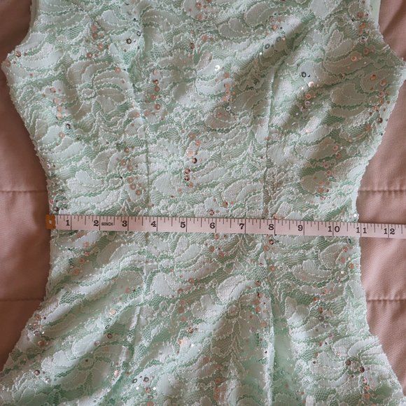 Mint Lace with Silver Sequin Details Fit and Flare Formal Dress - Picture 6 of 8